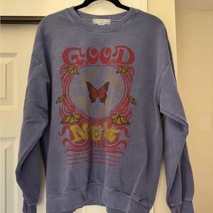Blue 'Good Night' Sweatshirt with Butterfly Design
